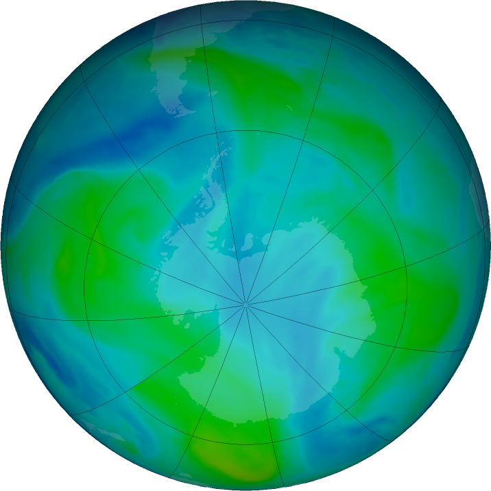 Antarctic ozone map for 11 February 2019